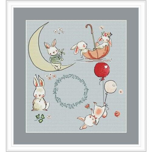 Cartoon New Embroidery Sewing Fishxx Cross Stitch Kits A3261 Happy Bunny Grey Embroidered Cloth