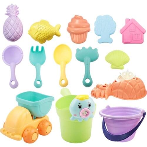 6/14pcs Beach Package Silicone Soft Baby Beach Toys Summer Digging Sand Tool Sandbox Set Beach Cart Bucket Sand Molds Tool