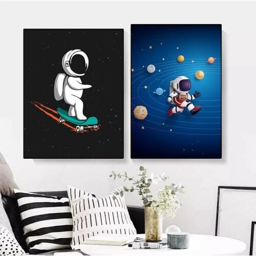 Funny Space Astronaut Canvas Painting Universe Planet Poster Wall Art Nordic Wall Pictures Boy Kids Room Decoration