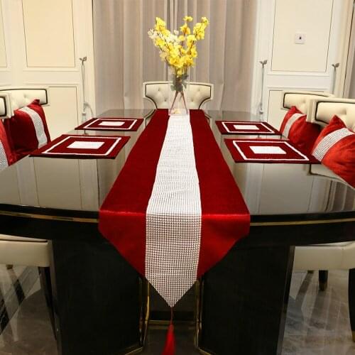 Table Runner European Style Table Flag Diamond Luxury modern table runner faux silk for Home Table Decoration Wedding Party
