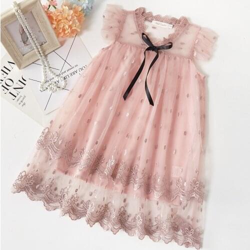 2021 New Summer Childrens Lovely Princess Syle Childrens Dress Embroidered Gauze Pompous Skirt