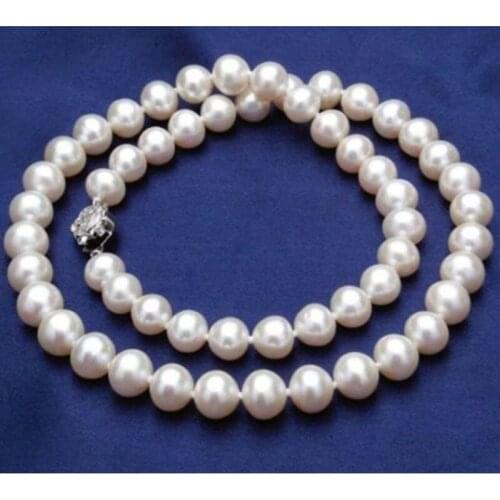 8-9mm 18", AAA Akoya Natural White Pearl Necklace 925Silver