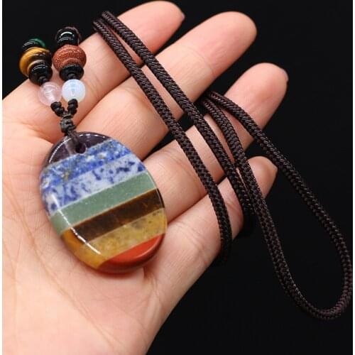 Natural Stone Agates Quartz Crystal Wax Thread Necklace Charms Pendants for Women Jewelry Gift Size 30x40mm Length 70cm