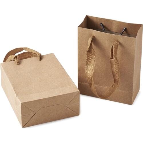 10pcs Kraft Paper Packing Bag Pouches Gift Shopping Storage Bags with Nylon Thread Hnadle for Wedding Candy Favor BurlyWood Whit