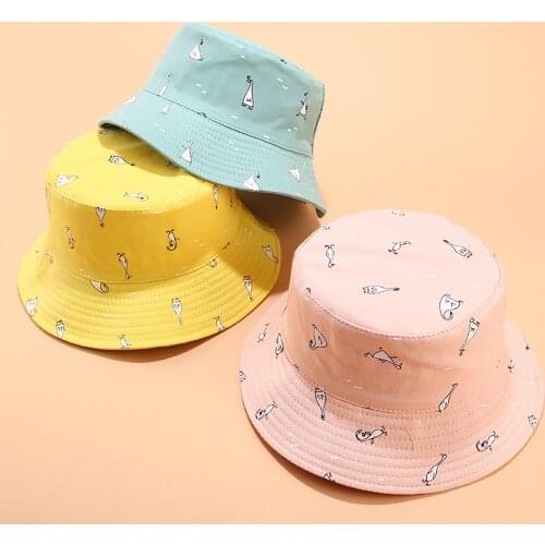 Cartoon cute Bucket Hat for Women sweet Casual Panama Hats Cotton Summer Sun Cap Wide Brim beach Hat chapeau For hiking camping