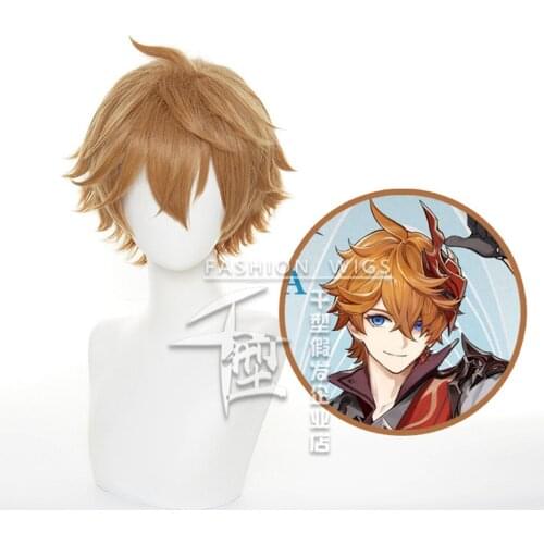 Genshin Impact Tartaglia Cosplay 30cm Short Christmas Brown Wig Cosplay Anime Wigs Heat Resistant Synthetic Wigs Halloween