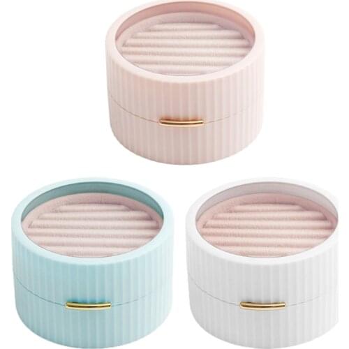 Portable Round Double Storage Box for Rings Earrings Necklaces Bracelets Great Gift for Girls and Women(Pink)