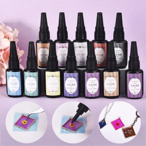 25g/bottle Transparent Colorful UV Resin Glue Clear Fast Curing UV Glue For DIY Jewelry Making Frame Pendant 12 Colors