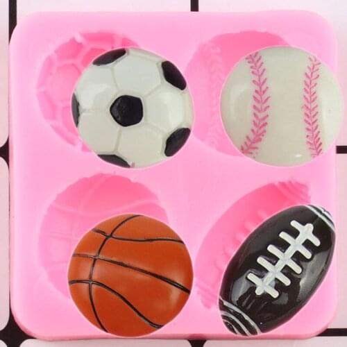 Rugby Football Basketball Baseball Silicone Molds Baby Party Cupcake Topper Fondant Cake Decorating Tools Candy Chocolate Molds