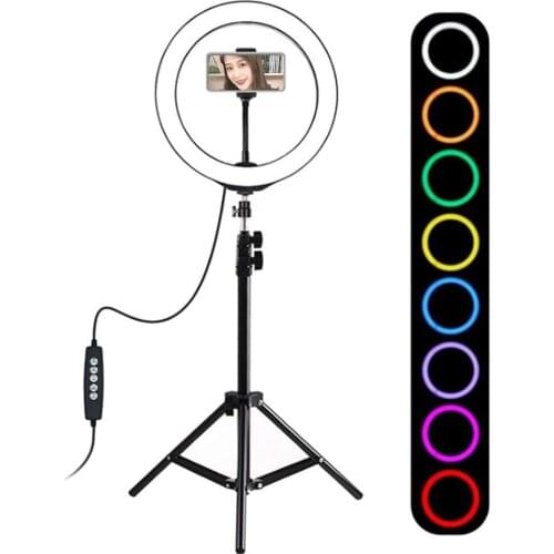 RGBW LED Selfie Ring Light Photography Studio Live Video Lighting Mobile Phone Holder Remote Control Shutter Dimmable Fill Lamp