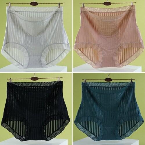 High-Waist Brief Big Plus Size WomenS Panties Sexy Ice Silk Cotton Seamless Briefs Female Underpants Breathable Underwear Brief