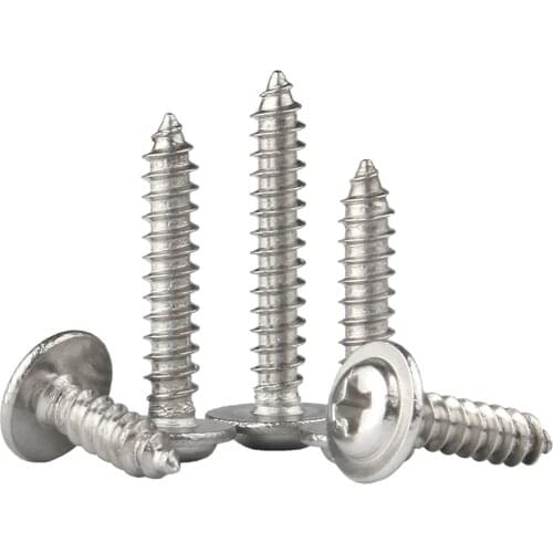 M1.4 M1.7 M2 M2.3 M2.6 M3 M4 Cross round head 304 stainless steel self-tapping with Padded screws collar pad washer Wood screw