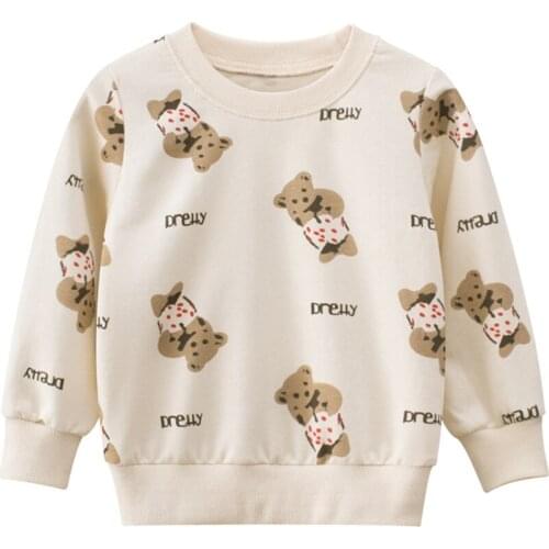 Girls' Long-Sleeve Cartoon Bear Print Sweatshirt 2021 Autumn New Childrens Baby Round Neck Cotton Casual Shirts Kids Tops WTC05