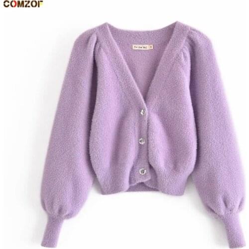 Mohair Loose Women Cardigan Long Sleeve Knitwear Cute Sweaters V-Neck Cardigans Korean Fashion Tops Clothing Casaco Feminino