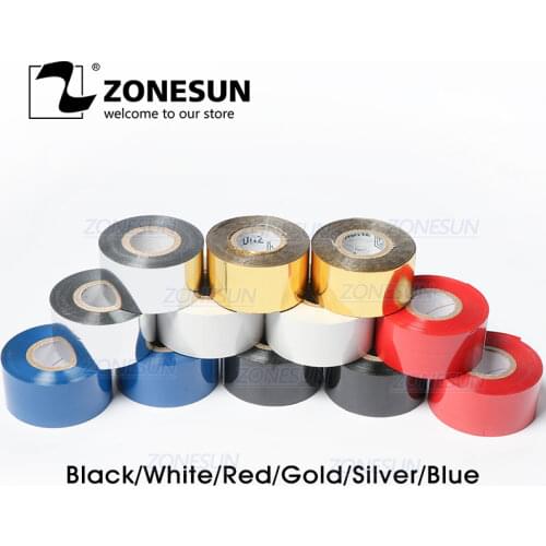 ZONESUN Thermal Ribbon of Printing Machine 30*100m Date Code Ribbon Printer Accessory Printing Ribbon for Plastic and Paper