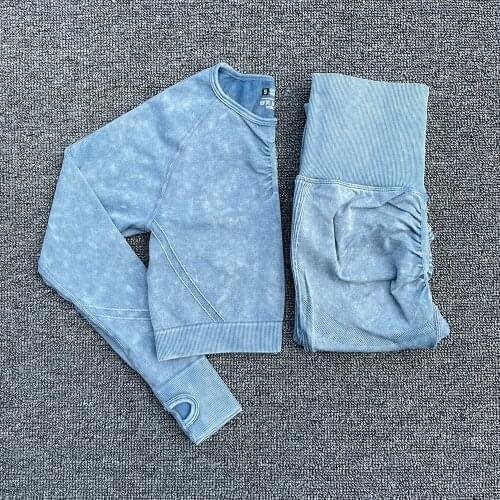 2pcs scalloped top seamless gym sets female yoga workout fitness clothes push up woman leggings sports wear suits tracksuit