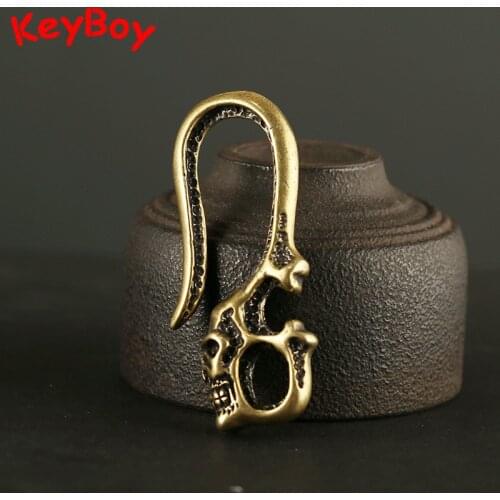 Pure Copper Cloth Buckle U-shaped Hook Buckle Brass Skull Head Keychains DIY Handmade Leather Keyrings Accessories Key Chains