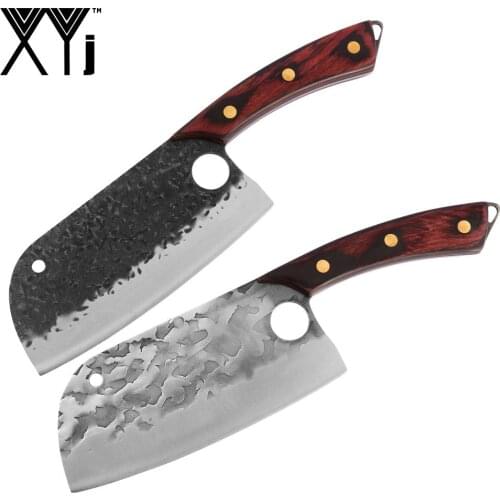 XYj Handmade Forged Boning Knife Full Tang 7 Inch Hammered Chef Kitchen Knife with Sheath Meat Cleaver Chinese Style Cleaver