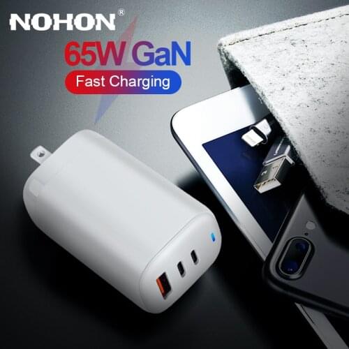 NOHON 65W PD Fast Charger Quick Charge QC4.0 QC3.0 GaN USB C Portable Phone Charger Adapter For iPhone Macbook Laptop Tablet