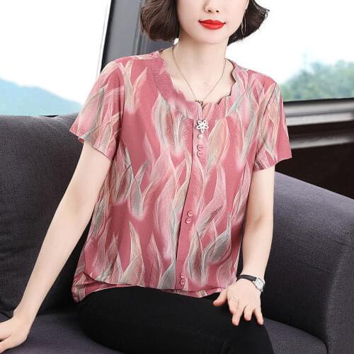 Women Shirts Short Sleeve O-Neck Korean Style Blouses Casual Temperament Femme Ladies Loose Summer Print Blusas Tops MM0787
