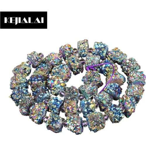 1 Graduated Strand Raw Clear Quartz Point Beads Pendants Rock Crystal Top Drilled Electroplated Druzy Pendants Stick Spike Beads