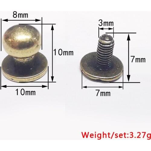 10 Sets Ball Head Button Stud 10x8x10 mm Screw back Leather Belt Knob Head Brass Button Rivet Screw Nail Solid Brass Belt Craft