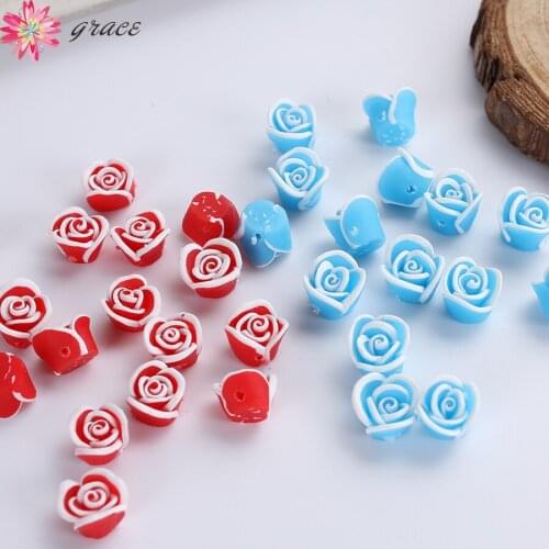 100pcs/lot New 11mm Flatback Clay Small Rose Flower Beads With Art Earrings Jewelry Making Scrapbook Phone Case Decoration
