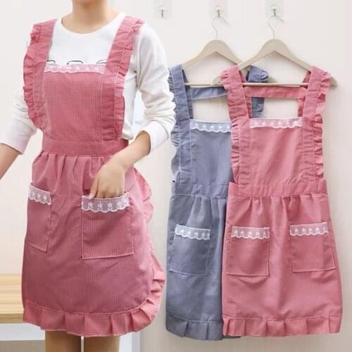 2020NEW Cute Korea Style Waterproof Grease Proofing Apron Uniform For Girl Women Lolita Style In Kitchen Nanny Clothes Pink