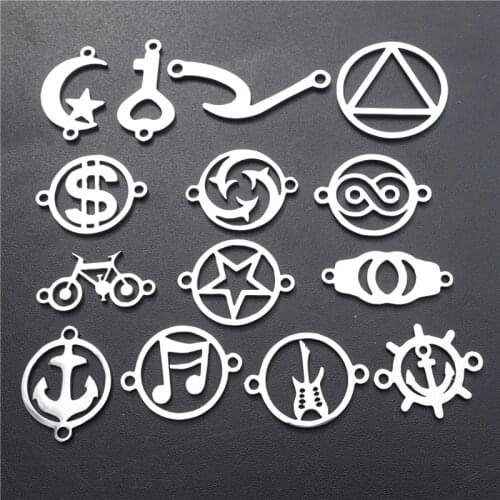 Handcuffs Bicyle Guitar Anchor Rudder Dollar Key Arrows Moon Stainless Steel Connectors Jewelry Component Findings 5pcs lot