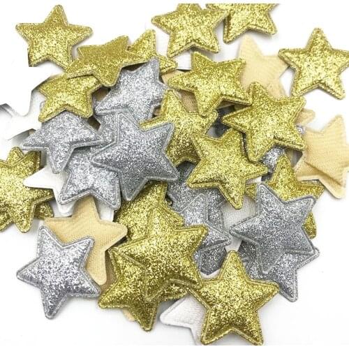 50pcs 3.5cm Silver Padded Glitter Star Patches Shiny Appliques For Clothes Sewing Supplies DIY Craft Decoration A351