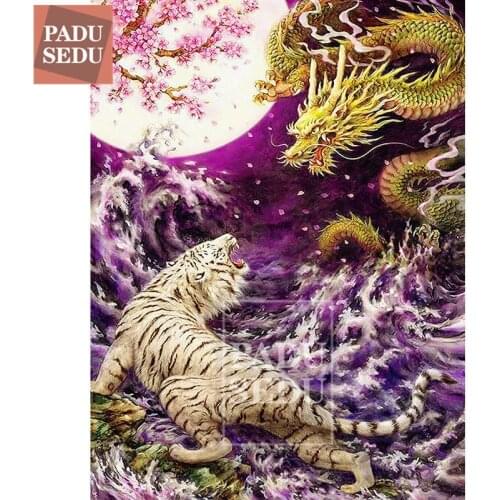 5d Diy Diamond Embroidery Chinese Cross Stitch Dragon Tiger Pictures Of Rhinestones Diamond Painting Full Drill Resin Decor Home