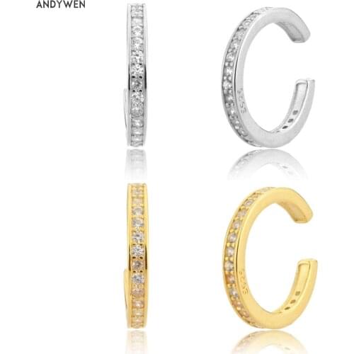 ANDYWEN 925 Sterling Silver Clear Zircon Non Piercing Clips Ear Cuff Earring Earcuff Women Luxury 2020 Party Rock Punk Jewelry