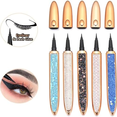Shiny Colorful Self-adhesive 2 In 1 Magic Lash Liner Glue Pen for Lashes No Magnetic Glue Diamond Bling Glitter Liquid Eyeliner
