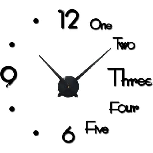 Black 47 inch Large Wall Clock 3D DIY Acrylic Silent Self-Sticker Mirror Clock Wall Living Room Decor Number Letter Clocks
