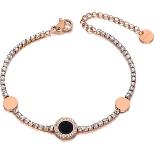 Vintage Clay Rhinestone Disc Charm Bracelets For Women Stainless Steel CZ Crystal Chain Bracelet For Christmas B19133