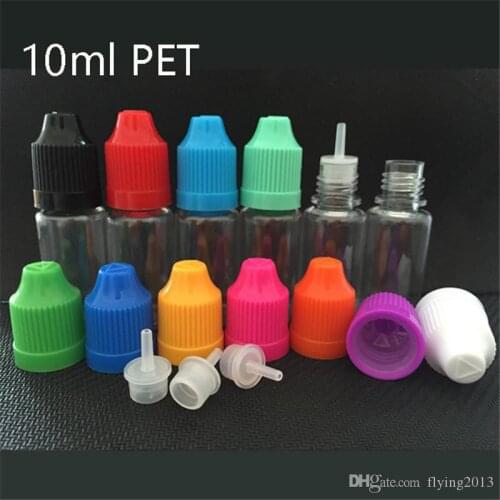 PET e liquid bottls with long thin dropper tip 5ml/10ml/15ml/20ml/30ml e liquid bottles childproof caps factory wholesale