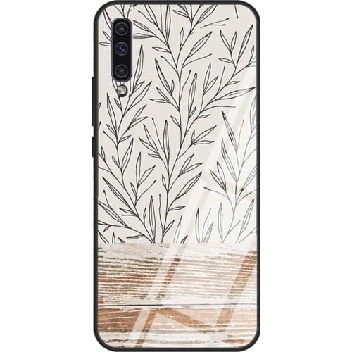 Boho Botanical Leaf Pattern Case For Samsung A72 A71 A51 A31 A40 A50 A70 A20e A21S A12 A32 A52 Tempered Glass Cover