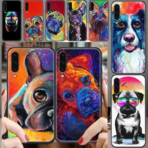 Pug Bulldog Cute Cartoon Painted Phone case For Samsung Galaxy A 3 5 7 8 10 20 21 30 40 50 51 70 71 E S 2016 2018 4G black