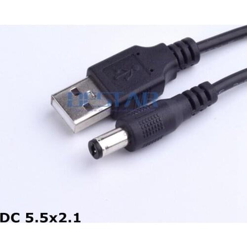 Black DC Power Plug Adapter USB Convert To DC 5.5*2.1 / 5.5*2.1mm 5.5mm x 2.1mm 5.5mm/2.1mm Jack charging power Cable 1M 3FT
