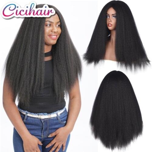 CICIHAIR Kinky Straight Hair Wig For Women Synthetic Wigs 24 Inch Yaki Straight Long Black Afro Hair Wig Heat Resistant Fiber