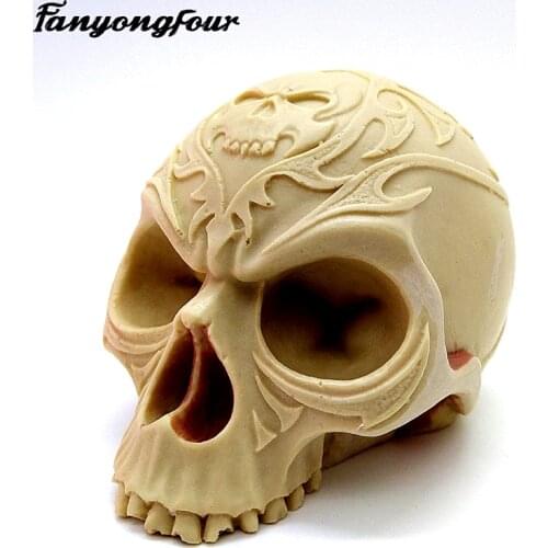 Innovative 3D lace skull head silicone mold plaster mold resin chocolate candle candy mold free shipping