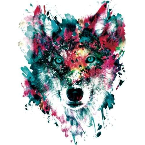 Colorful Wolf Heat Transfer Stickers Craft Decoration Patches for T-shirts Iron on Patches Eco-friendly CQ