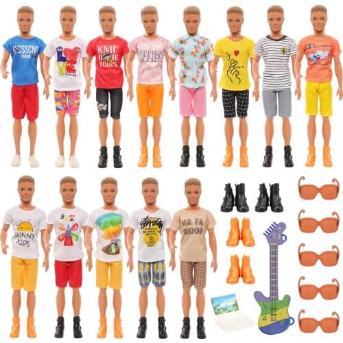 Fashion Daily Clothes for Ken Doll Casual wear Tops Shorts Shoes Miniature Laptop Guiter Sunglasses Doll Accessories for Barbie