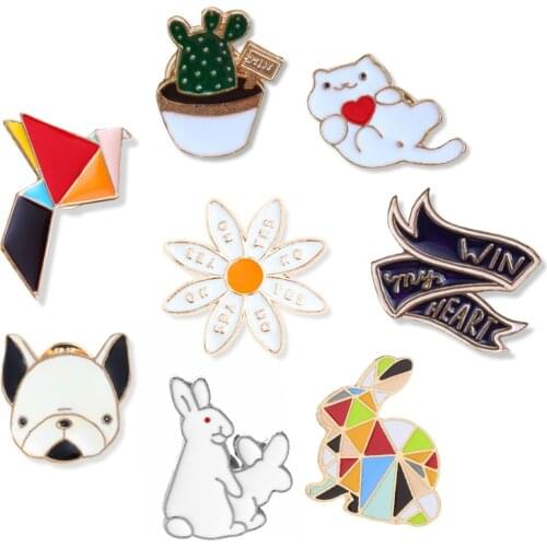 Cartoon Cute Pins Rabbit Cat dog brooches Flower Win My Heart Colorful Splicing Animal Enamel Pin Badges Jewelry Gifts for lover