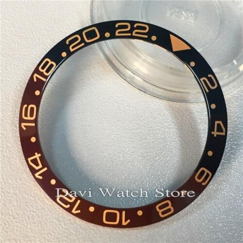 38mm Black/Brown Ceramic Watch Bezel fit GMT Automatic 40mm Mens Watches