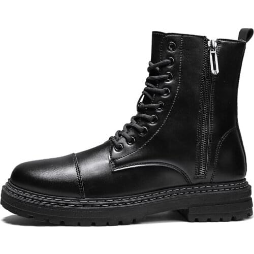 Mens Fashion Party Dresses Leather Platform Shoes Zapatos Hombre Handsome Cowboy Boot Ankle Botas Zipper High-top Male Boots