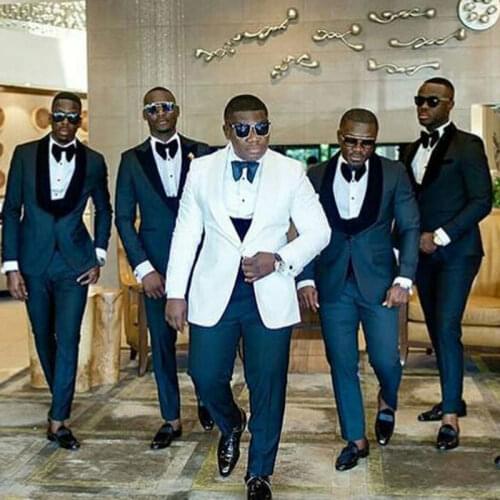 Men Tuxedo Suits for Wedding White Groom Blazer Navy Blue Groomsmen Jacket Costume Homme Mariage 3Piece Slim Fit Terno Masculino