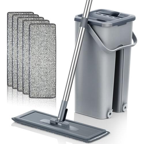 Hand Free Flat Floor Mop And Bucket Set For Professional Home Floor Cleaning System With Washable Microfiber Pads For Hardwood