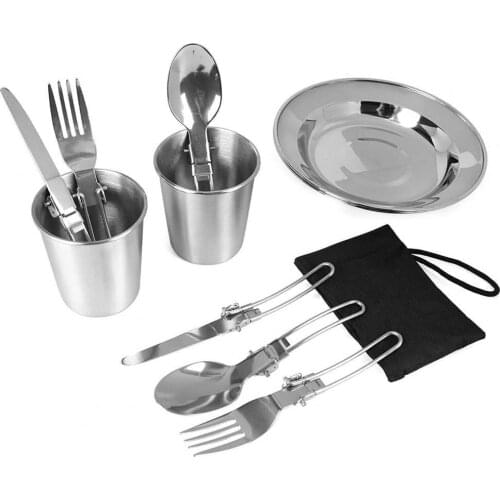 10Pcs/Set Camping Cooking Supplies Portable Safe Silver Color Cookware Cooking Tool Kitchen Accessories for Outdoor Tableware