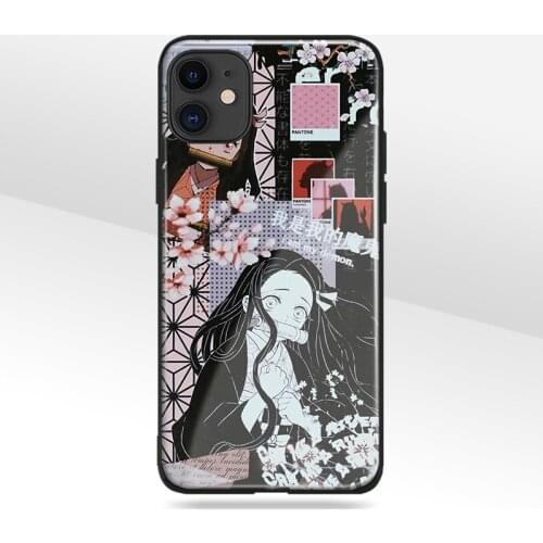Nezuko demon slayer anime tempered glass soft silicone Phone case For iPhone SE 6s 7 8 Plus X XR XS 11 Pro Max cover shell